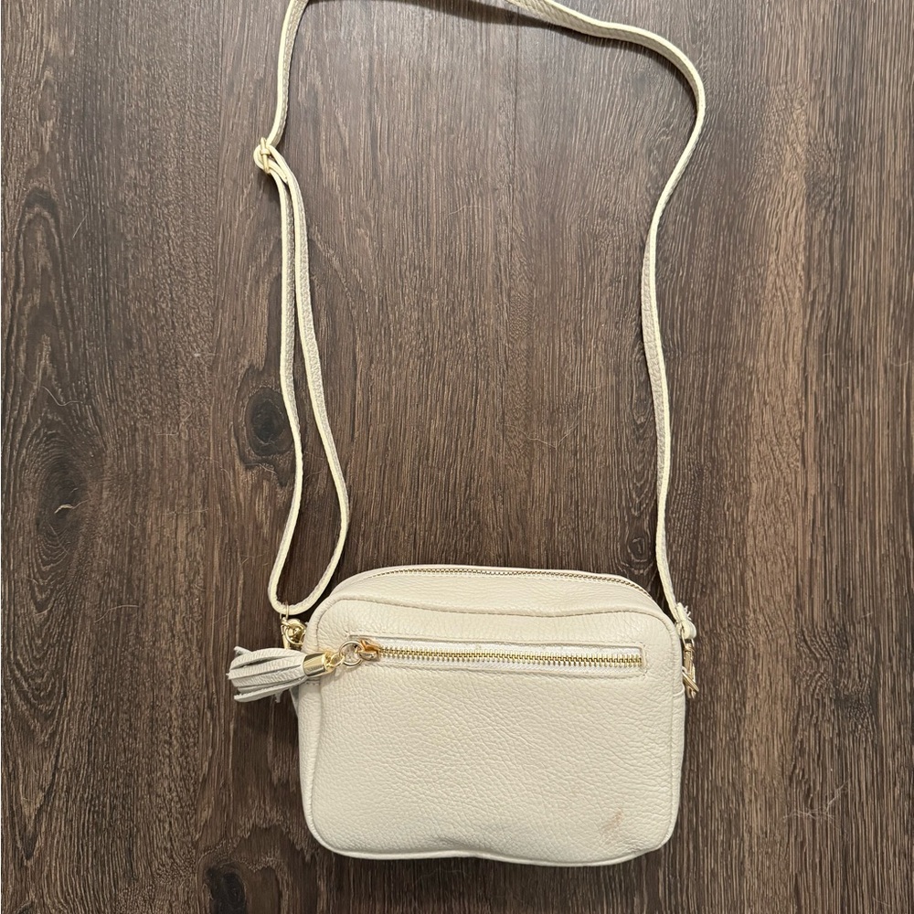 100% Genuine Italian Leather Cream Crossbody Bag